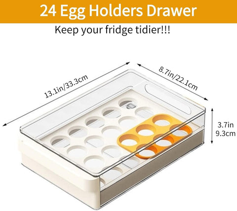 Egg Storage Container for Refrigerator, Clear Egg Drawer 24 Capacity Egg Holder Egg Tray with Non-Slip Pads, BPA Free, 2 Pack