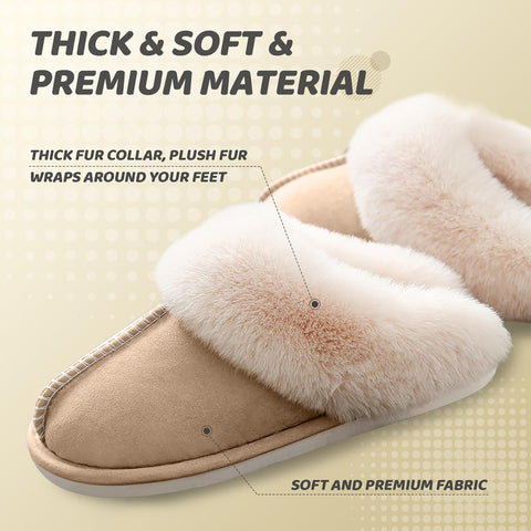 Women'S House Slippers Memory Foam Fluffy Soft Slippers, Slip on Winter Warm Shoes for Women