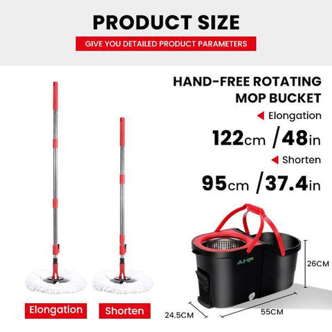 AHF NEW MODEL Microfiber Spin Mop R-2/R-2S Quick Dry & Clean 360° Rotation Floor Bucket Cleaning System Hands-Free Red Standard Model Convenient Foldable Design Saves Space Efficient Microfiber Head for Thorough Dirt Removal