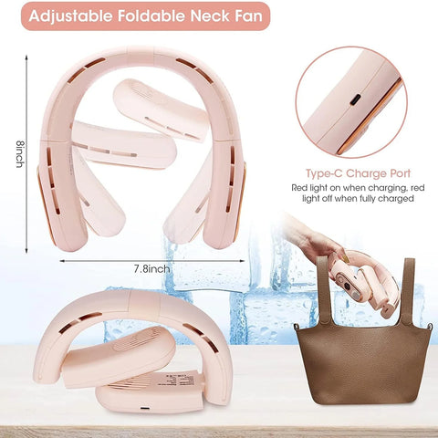 Portable Neck Fan, 4 Turbo, 3-Speed, 80 Blades, 0.59 Lb, Hands-Free, Foldable USB Fan for Travel