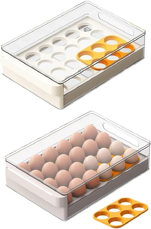 Egg Storage Container for Refrigerator, Clear Egg Drawer 24 Capacity Egg Holder Egg Tray with Non-Slip Pads, BPA Free, 2 Pack