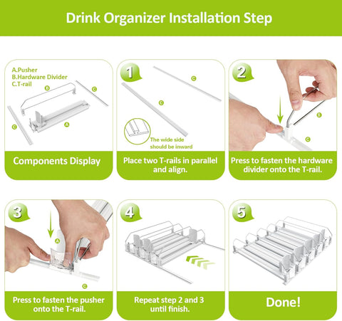 Drink Organizer for Fridge,Self Pushing Fridge Drink Organizer,Automatic Drink Dispenser for Fridge-Holds up to 25 Cans